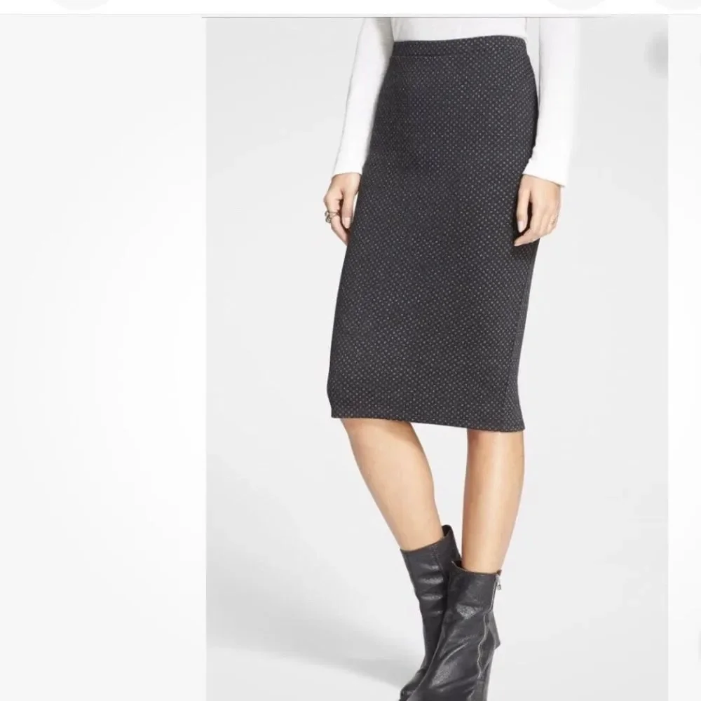 Free People Ludlow black polka dot knit pencil skirt  Black Pencil Skirt medium